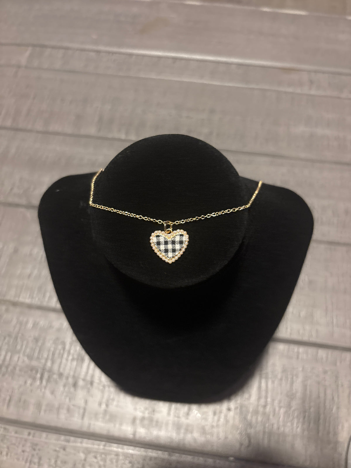 Gingham Black Heart Necklace