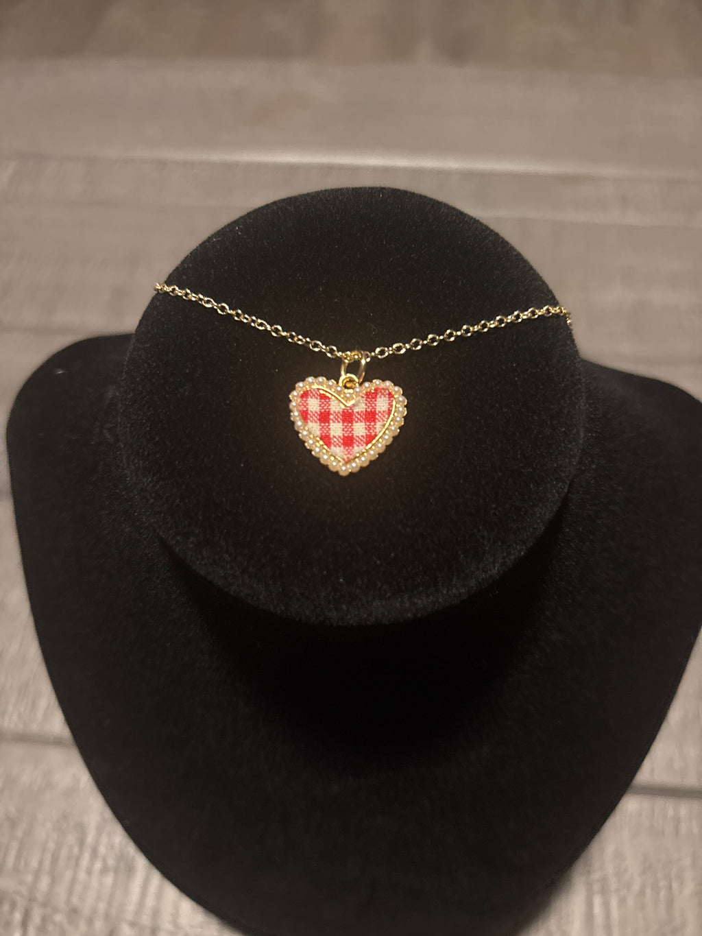 Gingham Red Heart Necklace