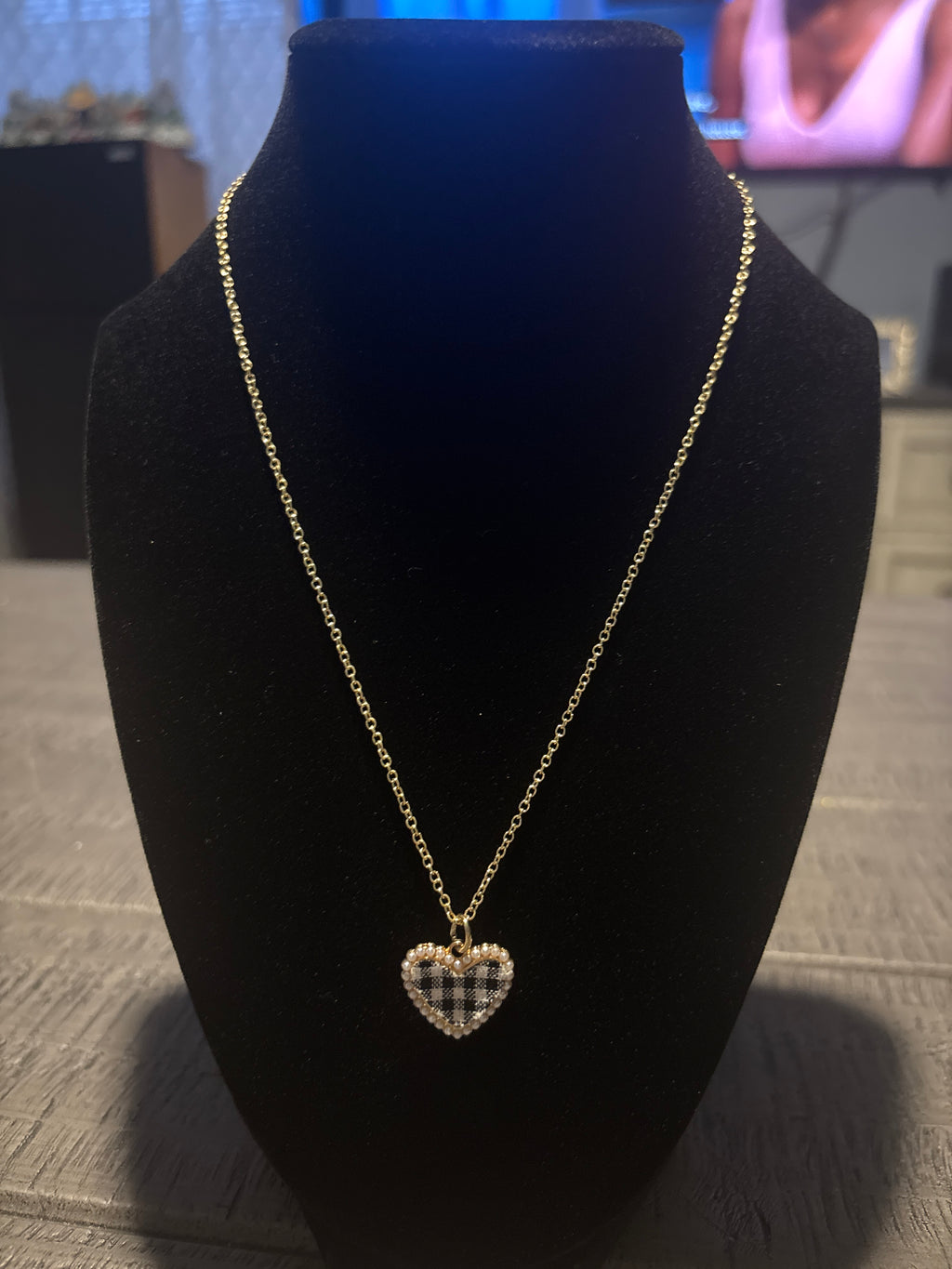 Gingham Black Heart Necklace