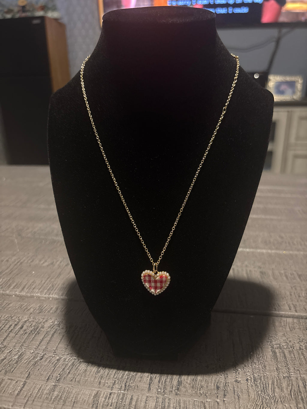 Gingham Red Heart Necklace