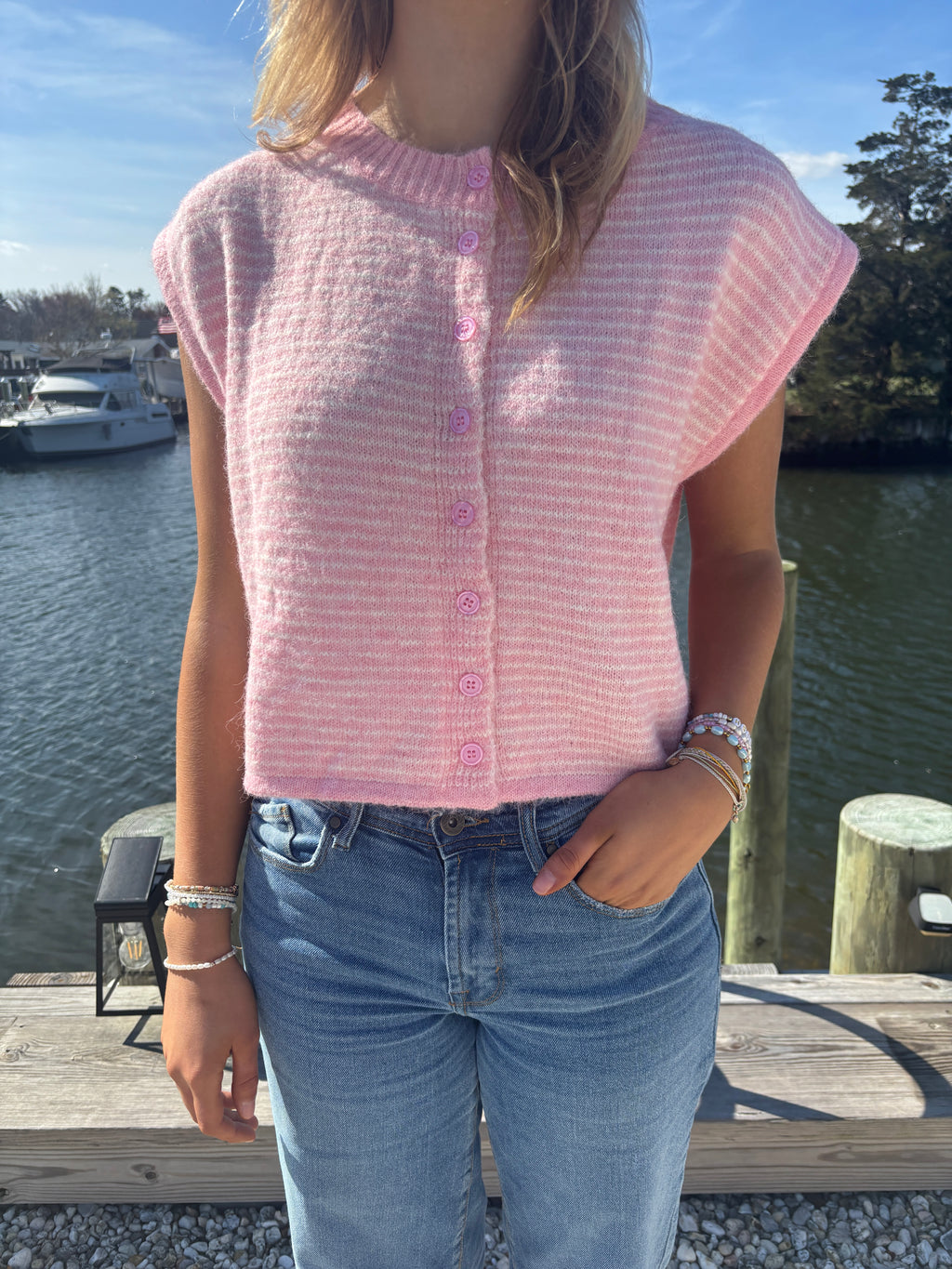Pink Striped Cardigan
