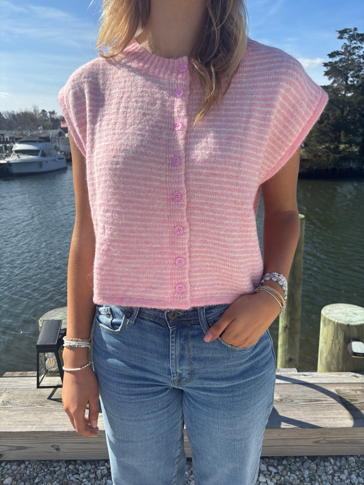 Pink Striped Cardigan